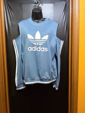 adidas Dusty Blue Trefoil Cold-Shoulder Sweatshirt
